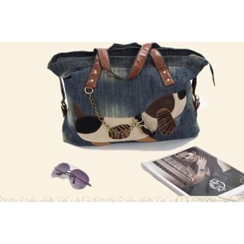 Casual Fashion Lovely Dog Denim Women Bag Lady Handbags Jeans Totes Women Shoulder Bags Womens Tote Bag Cowboy Bags