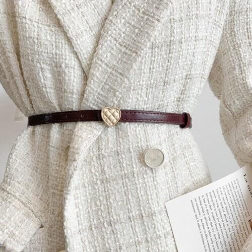 New Fashion Leather Thin Belt For Women Heart-Shaped Buckle Waist Strap Designer Ladies Trouser Suit Dress Decoration Waistband