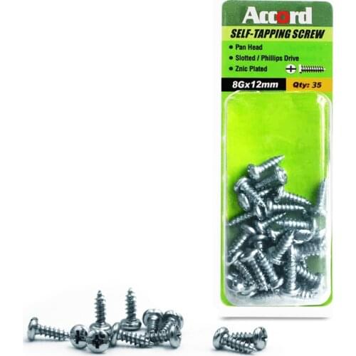 ACCORD 35PCS Self-Tapping Screws 8Gx12mm Zinc Plated with Storage Box Galvanized Steel Fasteners