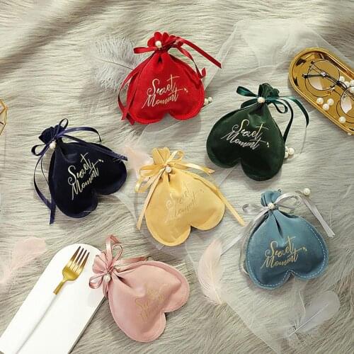 Heart Shape Design Candy Storage Bag Pouch Wedding Party Supply with Drawstring