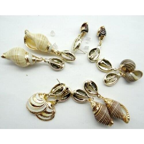 Wholesale Natural Sea Shell charm Pendant Earring Gold Color Plated Shell Drop Stud Earrings for diy Jewelry making earring