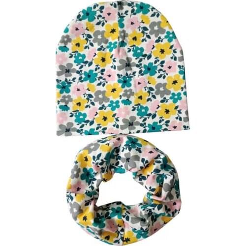 New Autumn Kids Hat Scarf Cartoon Baby Head Cover Winter Baby Hat set Chilren Hat Warm Neck Collar Scarf Ring Cotton Cap Beanies