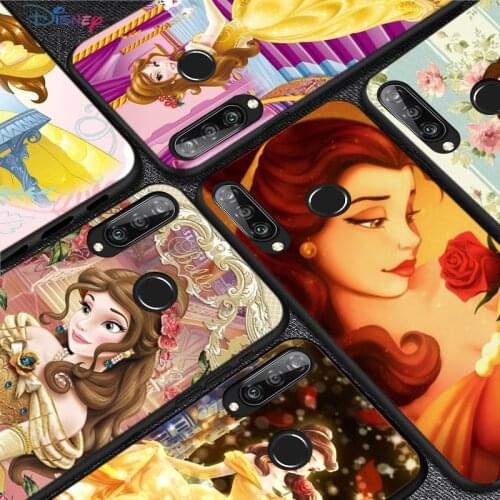 Silicone Cover Disney Belle Princess For Huawei P50 P40 P30 P20 Pro P10 P9 P8 Lite E Plus 2017 2016 5G Black Phone Case