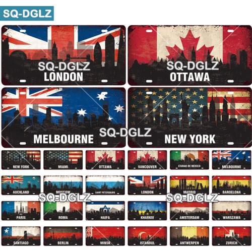 [SQ-DGLZ] Famous City License Plate Metal Sign Vintage Plaque Country Tin Sign Wall Decor Bar Decor Travel Poster