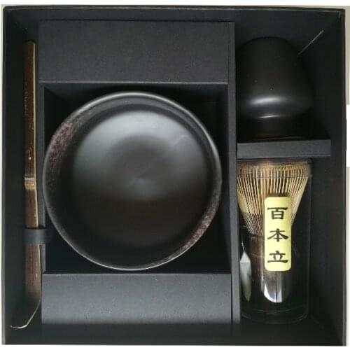Super Elegant Matcha Tea Set w/ Matte Gift Box - Skinny Purple Bamboo Chasen Handmade Matcha Bowl Whisk Holder and Purple Scoop