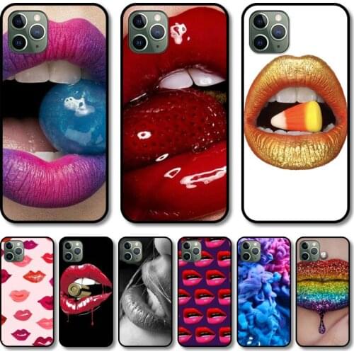 Red lips Phone Case cover For iphone 12 pro max 11 8 7 6 s XR PLUS X XS SE 2020 mini black cell shell