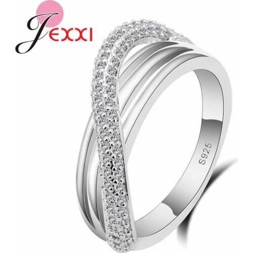 Birthday Party Simple Rings Gifts 925 Sterling Silver Round with Filled Rhinestone Zirconia Crystal Wedding Rings Femme