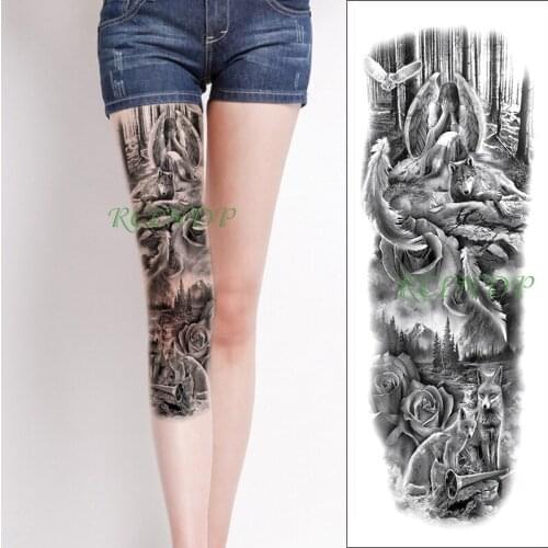 Waterproof Temporary Tattoo Sticker angel bird feather forest wolf horn flower full arm fake tatto flash tatoo for men women