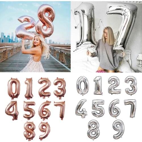 16/32/40inch Number Foil Balloons rainbow Rose Gold Balloons Inflatable Balls Birthday Party Decoration Kid Wedding Balloon