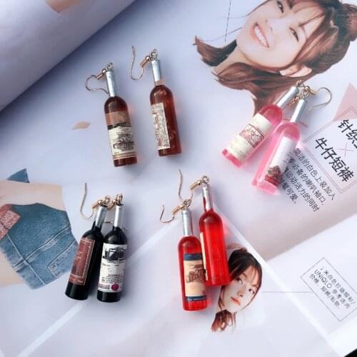 Korean Harajuku Style Earrings Version Funny Hip Hop Fun Stud Earrings Personality Simulation Red Wine Bottle Creative Earrings