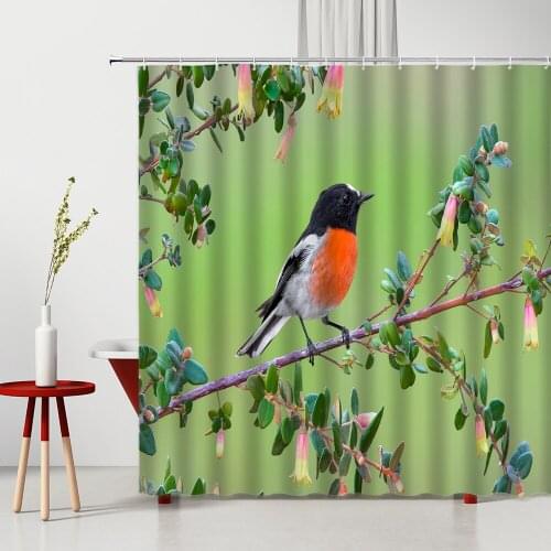 Chinese Style Shower Curtain Floral Bird 3D Printing Washable Home Decor Supplies With Hook Flower Plant Bathroom Curtains Set