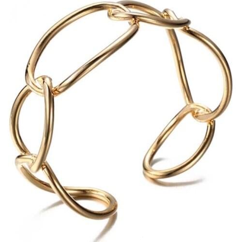 SRCOI Minimalist Wind Oval Link Geometric Modelling Hollow Bracelet Exaggerated Opening Bangle Bracelet For Women Girl Party