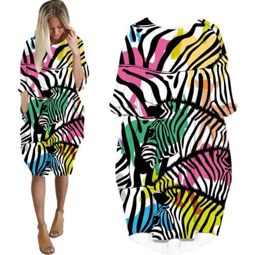 LIASOSO 3D Zebra Print Fashion Dress Funny Harajuku Woman Dress Long-sleeve Dresses for Women Plus Size Bridesmaid Dress