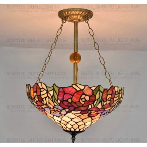 16inch Tiffany Baroque Stained Glass Suspended Luminaire E27 110-240v Chain Pendant Lights For Home Parlor Dining Room