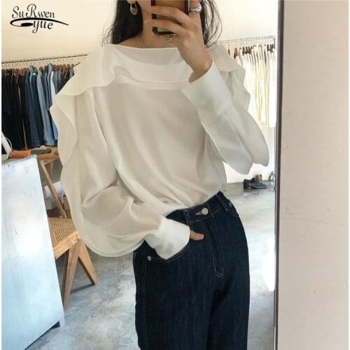 2021 Korean Chic Elegant Long Sleeve Shirts Ladies Tops Sweet Ruffles Blouse Loose Shirts Autumn Women Clothes Blusa Mujer 16187