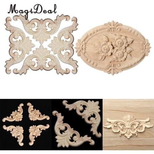 3D Wood Carved Corner Onlay Furniture Home Decorations Doorframe Mirror Frame Wood Craft Unpainted Applique