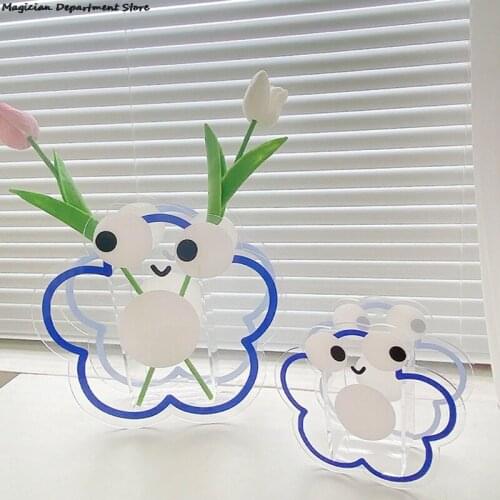 Nordic Acrylic Vase Cute Bear Big Eyes Flower Vase Geometric Art Living Room Decoration Flower Decoration Bottle Pen Holder New