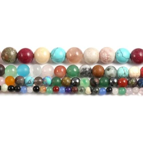 Natural Stone Bead Semi-Precious Stone Round Mixed color Loose Spacer Beaded for Jewelry Making DIY Bracelet Necklace Accessorie
