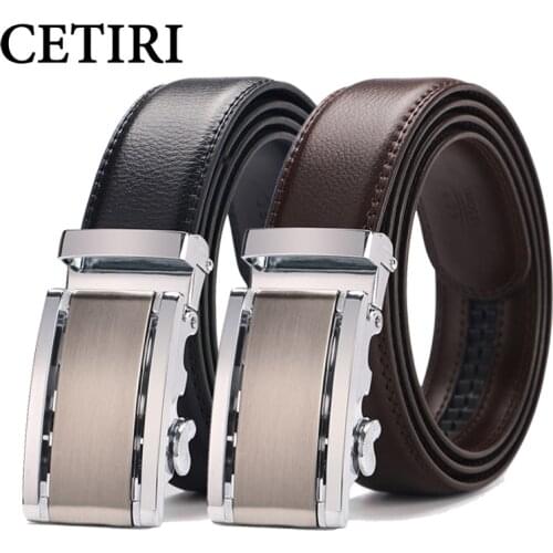 CETIRI Mens Belts Designer Belts Men High Quality Cow Genuine Leather Automatic Buckles Ratchet Belts For Men Brown 110- 140 cm