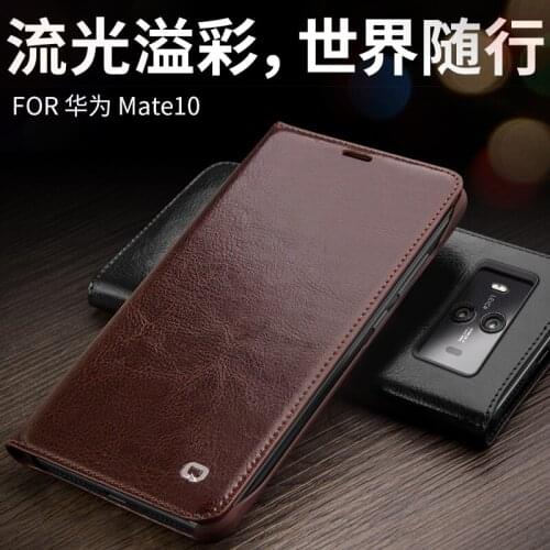 Genuine Leather Cover for Huawei Mate 10 Mate10 Phone Wallet Case Natural Cow Skin Intelligent smart sleep wake up Card Pocket
