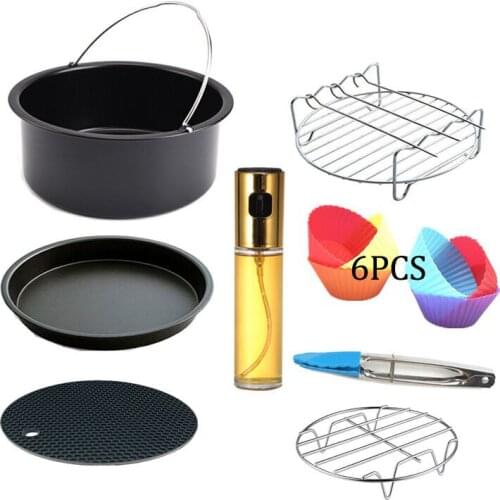CHYIR High Quality Air Fryer Accessories 6/7/8 Inch ,Set Of 8,Cake Basket Pizza Tray Oil Spray Pot Fit Air Fryer 3.5-5.8QT