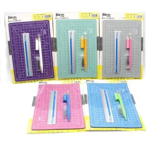 Colored A5 PVC Manual Cutting Mat Set Cutter Pad Patchwork Metal Ruler Engraving Pen Knife Tool Double-Sided Self-Healing Board