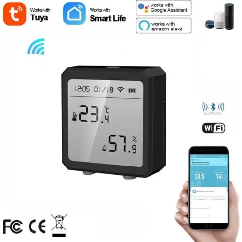 Tuya WIFI Bluetooth-compatible Temperature & Humidity Sensor For Smart Home Remote Control With Alarm Function For Alexa Google