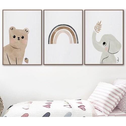 Kids Room Decor Giraffe Monkey Elephant Cartoon Animals Canvas Painting Child Poster Nursery Wall Art Picture for Home