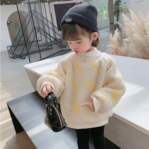 DFXD Baby Girls Winter Sweatshirts Kids Warm Clothes Pullover Plus Velvet Thick Tops Children Lamb Wool Sweatshirts Costume 2-7Y