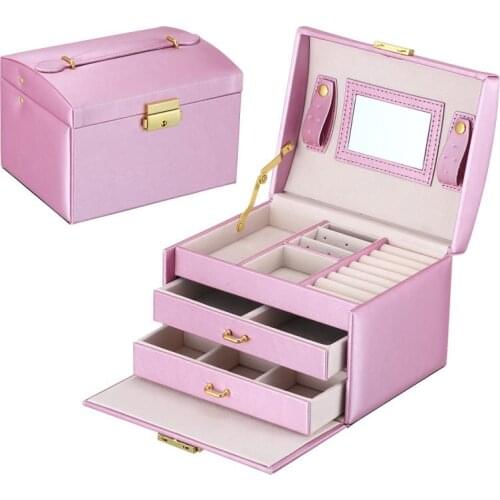 Travel Jewelry Storage Box Portable Cosmetics Beauty Earrings Storage Container Girl Jewelry Organizer with 2 drawers 3 layers