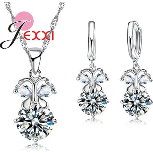 Elegant Women Jewelry Set For Wedding Accessory Pendant Necklaces Earring 925 Sterling Silver Jewellery Sets For Woman