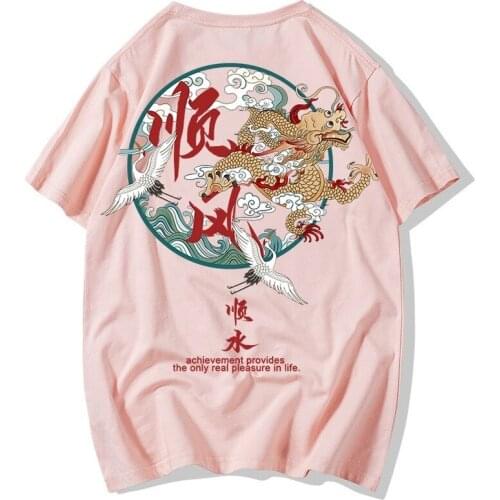 Chinese Folk Saying Printing T Shirts Mens Hip Hop Street Style Dragon Shirt 100% Cotton 2021 Summer Harajuku Streetwear T-shirt