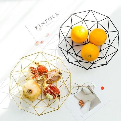 Nordic Geometric Wire Fruit Basket Container Bowl Kitchen Drain Rack Vegetable Storage Holder Snack Tray Bowl Table Storage