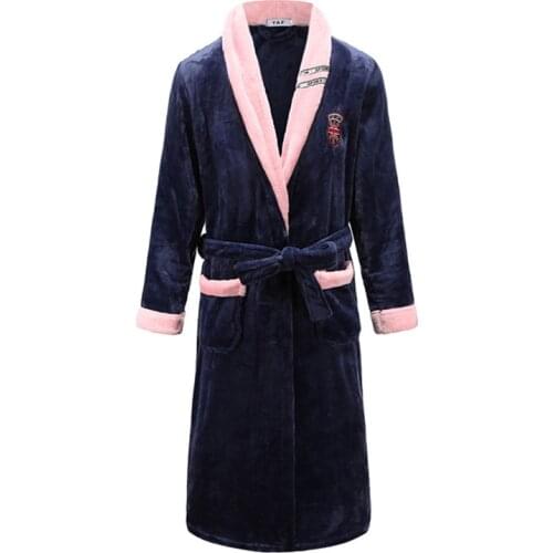 Size 3XL For Men&women Kimono Bathrobe Gown Coral Fleece Negligee V-neck Intimate Lingerie Solid Colour Sleepwear