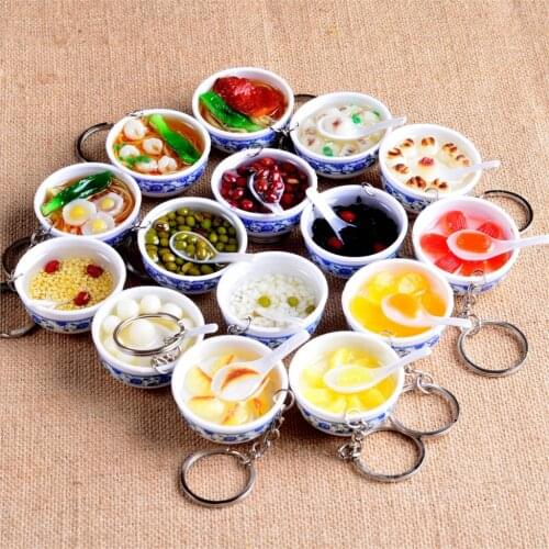 Simulation food blue and white porcelain bowl key chain Creative gift pendant Simulation bowl key chain