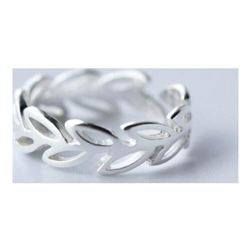Literary Leaf Hollow 925 Sterling Silver Sweet Fresh Temperament Personality Fashion Female Resizable Opening Rings SRI065