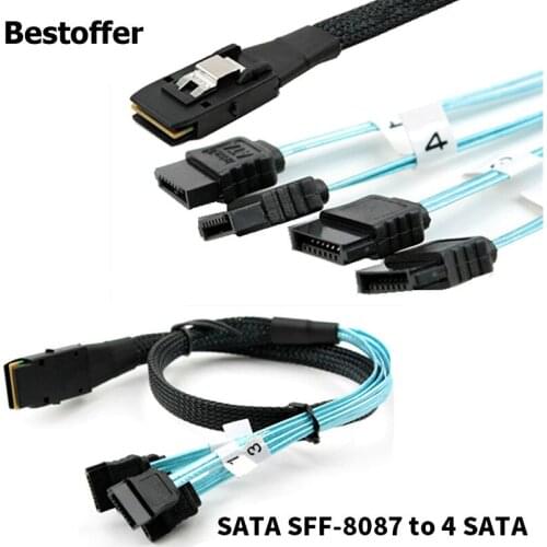 Mini SAS to 4-SATA SFF-8087 Multi-Lane Forward Breakout Internal Cable 50cm