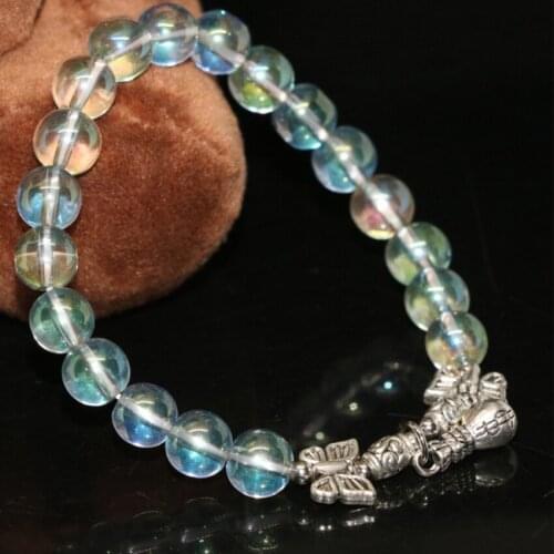 Fashion Bohemia style 8mm light green electroplate crystal round beads hot sale diy bracelets jewelry for women 7.5inch B2151