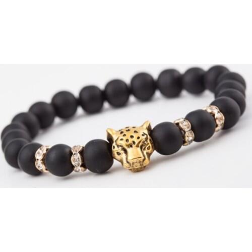 Trendytime Fashion Leopard Head Crystal Bead Charm Bracelet Jewelry Wrist Band Bangles Friendship Gift