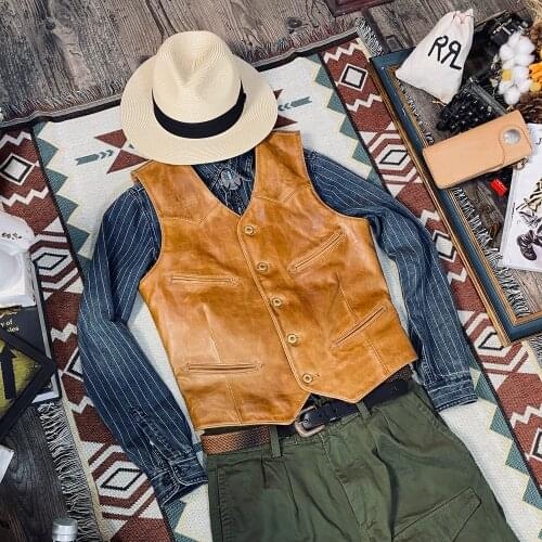 CDJ-128 Cidu Asian Size Super Quality Genuine Cow Leather Vintage Type3 Waistcoat Mens Cowhide Stylish Rider Vest