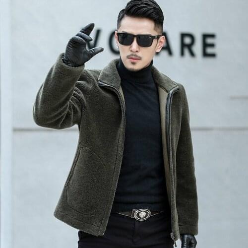2020 New Men Winter Two Side Wear Stand Collar Coat Male Real Lamb Fur Jacket Man Sheep Shearling Outwear Short Overcoat Z143