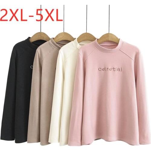 New Ladies Autumn Winter Plus Size Basic Tops For Women Large Long Sleeve Slim Pink Velvet Thick T-shirt 3XL 4XL 5XL