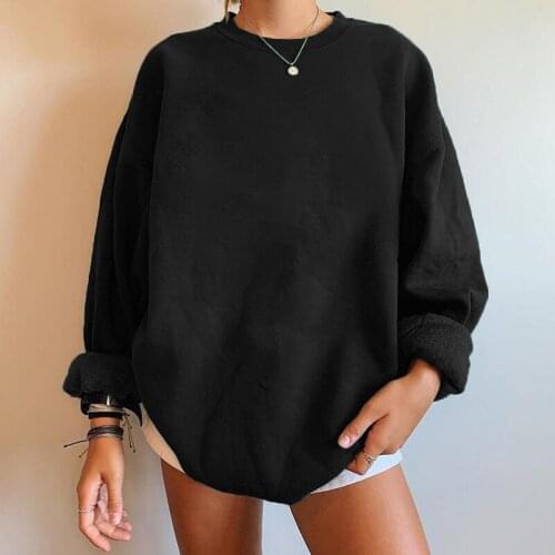 New Off Shoulder Iong Sleeve Fleece Round Neck Pullover Sweater European And American Popular loose light Solid Color Womens Sw