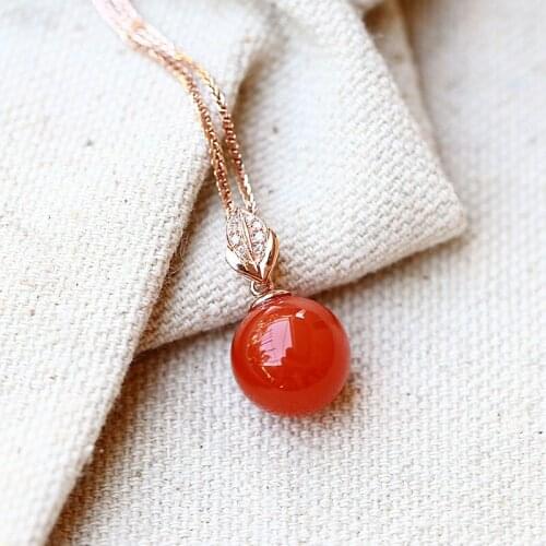 Natural South Red Agate Pendant Simple 18K Rose Gold Charming Necklace For Women Gift For Thanksgiving Birthday AJ0302