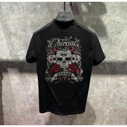 Top quality Flower and skull cool Hot drill Men Rhinestones Plus Size 4XL Men Polo Shirt New Short Sleeve Tee Shirt