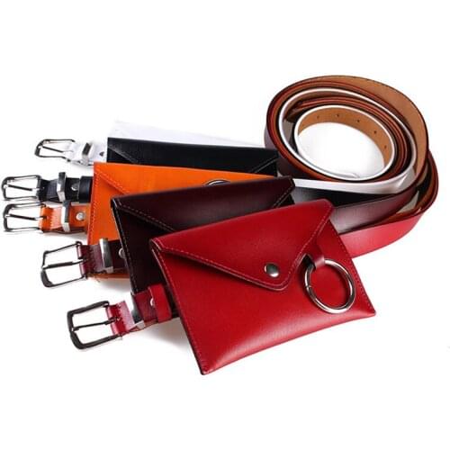 10PCS / LOT Genuine Leather Thin Belt Waist Bag Ladies Small Chest Bag Fanny Pack with Ring
