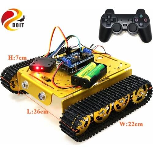 PS2 Joystick Control Smart Robot Tank Chassis with Dual DC 9V Motor+Control Board+Motor Driver Board for Arduino T200