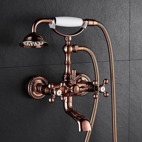 Rose Golden Bathtub Faucet Cask Bathtub Faucet Shower Suit Copper Income Wall Type The Imperial Concubine Bathtub Water Tap