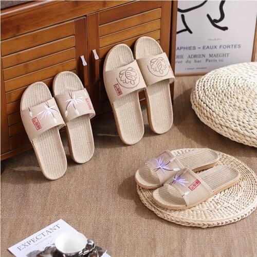 Breathable Straw Mat Shoes Woman Indoor Slippers Anti-slip Comfortable Lovers Home Linen Slipper Female Male House Floor Slides