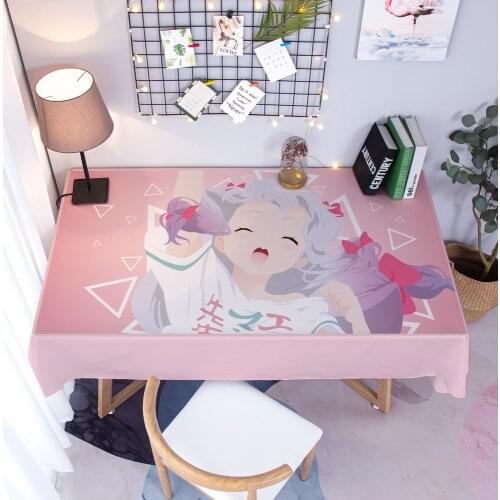 Anime Girl Pink Dining Tablecloth for Table Rectangle Waterproof Table Cloth Wedding Decoration Small Kitchen Coffee Tablecloth